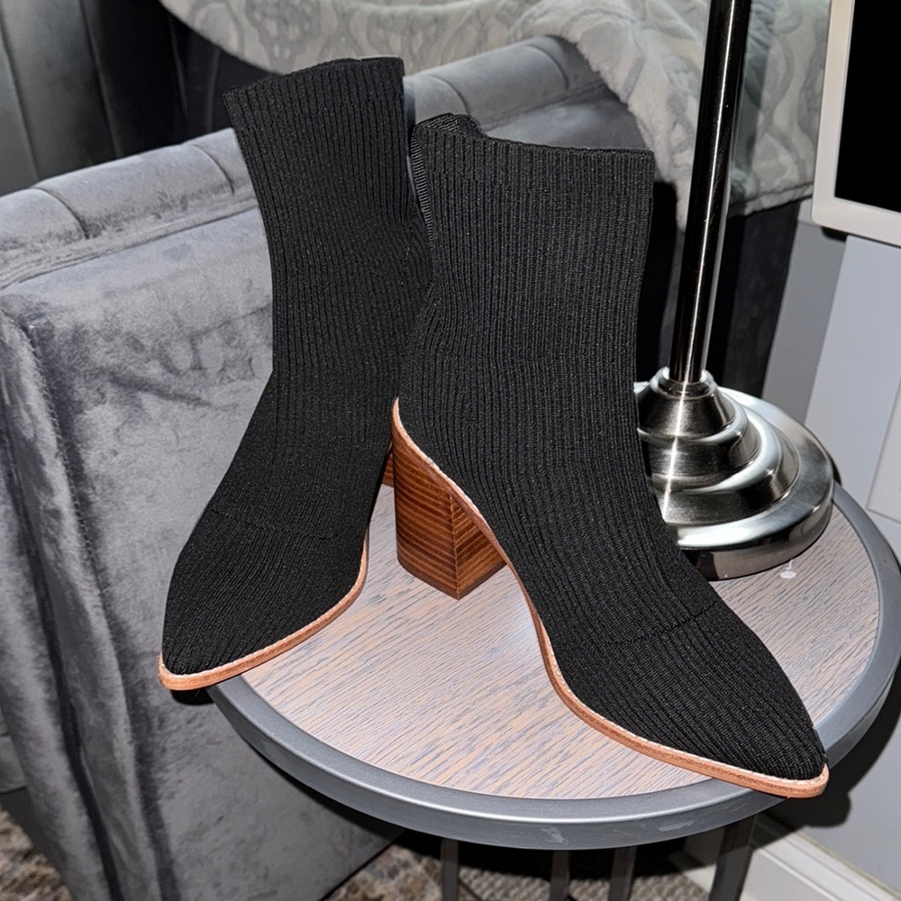 Steven By Steve Madden Black Sock-Style Heeled Boots